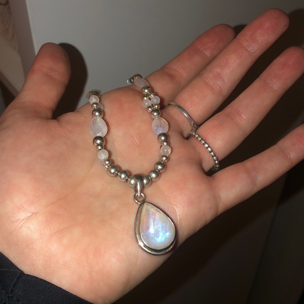 genuine rainbow moonstone silver necklace